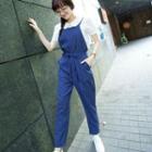 Plain Tie-waist Jumper Pants