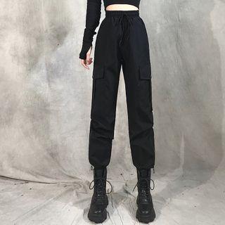 High-waist Gathered Cuff Cargo Pants