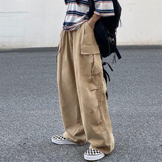 Elastic-waist Wide-leg Cargo Pants