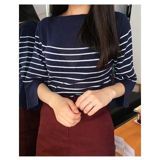 Cutout 3/4-sleeve Stripe Knit Top