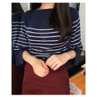 Cutout 3/4-sleeve Stripe Knit Top