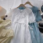 Short-sleeve V-neck Ruffle-trim Dress