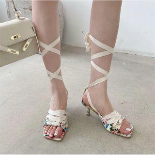 Floral Lace-up High-heel Sandals