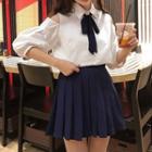 Cold-shoulder Shirt / Pleated A-line Skirt