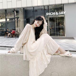 Oversized Sweater / Spaghetti-strap Midi Crinkle Dress