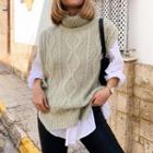 Turtleneck Cable Knit Sweater Vest Green - One Size