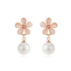 Elegant Fashion Plated Rose Gold Flower Pearl Earrings With Chrysoberyl Cat Eye Opal Rose Gold - One Size