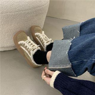 Square-toe Fleece Trim Sneakers