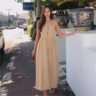 Tie-strap Smocked Wide-leg Jumpsuit