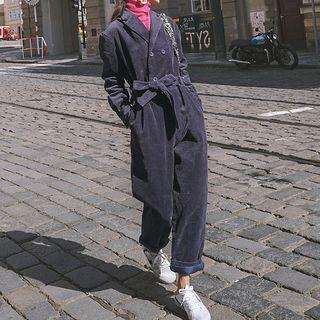 Long-sleeve Double-breasted Corduroy Jumpsuit