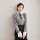 Bow-trim Houndstooth Blouse