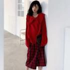 Bow Sweater / Plaid Midi A-line Skirt