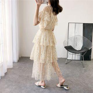 Layered Glitter Ruffled A-line Dress As Shown In Figure - S