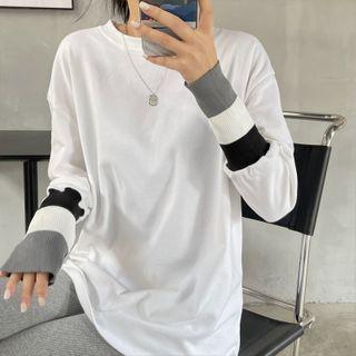 Long-sleeve Knit Panel T-shirt
