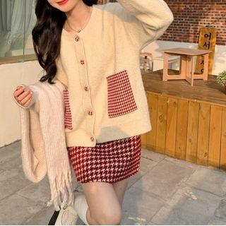 Gingham Pocket Cardigan / A-line Skirt