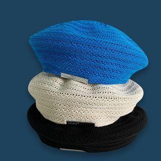 Metal Applique Knit Beret Hat
