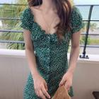 Short-sleeve Floral Mini Dress Green - One Size