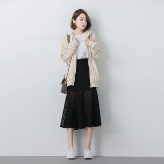 Ruffle Hem Lace Midi Skirt