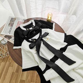 Bow Lace Up Knit Midi Dress
