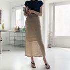 Pointelle-knit Maxi A-line Skirt