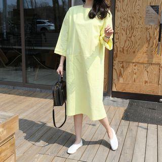 Plus Size Roundneck Long-sleeve Dress In Lemon Yellow