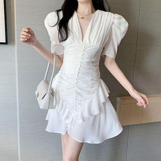 Puff-sleeve Chiffon Mini Dress