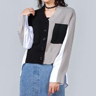 Mock Two-piece Cardigan Dirty White - One Size