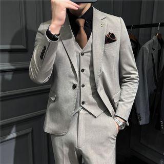 Set: Single-button Blazer + Straight Leg Dress Pants