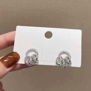 Rhinestone Interlocking Hoop Earring A097 - 1 Pair - 925 Silver - Silver - One Size