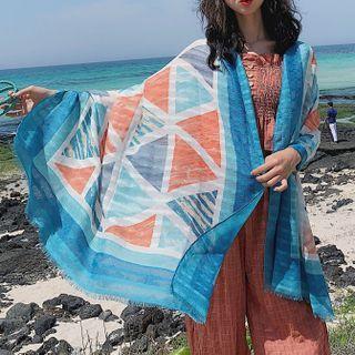 Print Shawl B44 - Triangle - Blue - One Size