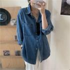Long-sleeve Loose-fit Denim Shirt Dark Blue - One Size