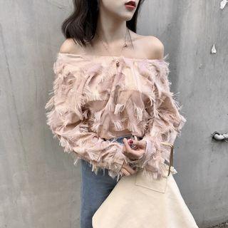 Off-shoulder Tassel Long-sleeve Top