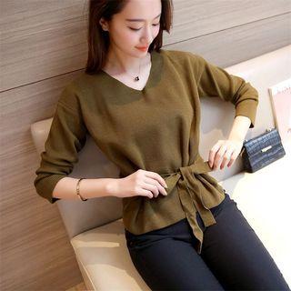 Tie-waist V-neck Sweater