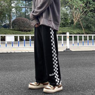 Checker Panel Straight Leg Sweatpants
