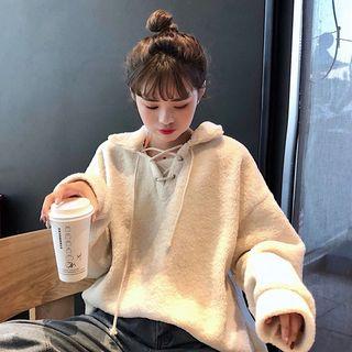 Faux Shearling Lace-up Pullover