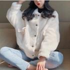 Furry Snap-buttoned Jacket Off-white - One Size