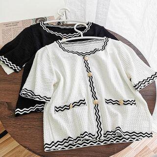 Short-sleeve Chevron Stripe Cardigan