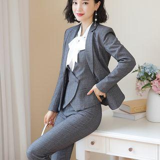 Single-breasted Blazer / Double-breasted Vest / Fitted Skirt / Dress Pants / Long-sleeve Shirt / Set