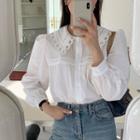 Doll Collar Long-sleeve Blouse White - One Size