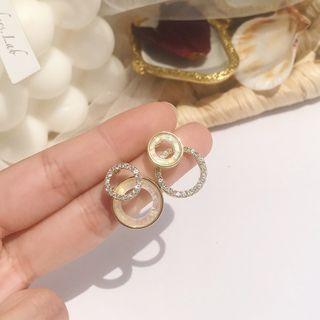Rhinestone Alloy Hoop Dangle Earring 1 Pair - Silver - Hoop - Rhinestone - Silver & Gold - One Size