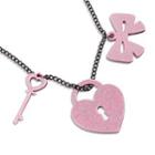 Pink Glitter Heart Lock & Key Necklace