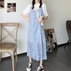 Short-sleeve T-shirt / Sleeveless Floral Midi Dress
