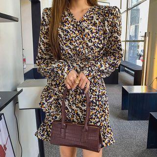 Wrap-front Tie-waist Patterned Dress