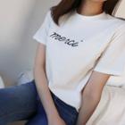Round-neck Letter Print T-shirt Ivory - One Size