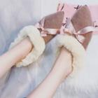 Bow Accent Furry Trim Pointed Flats