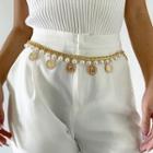 Layered Faux Pearl Coin Charm Chain Belt