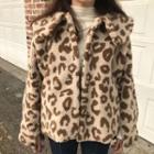 Leopard Pattern Fleece Button Jacket