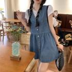 Sleeveless Button-up Denim Mini Dress Blue - One Size
