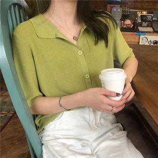Collared Short-sleeve Knit Jacket