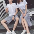 Short-sleeve Couple Matching T-shirt / Striped A-line Skirt / Shorts
